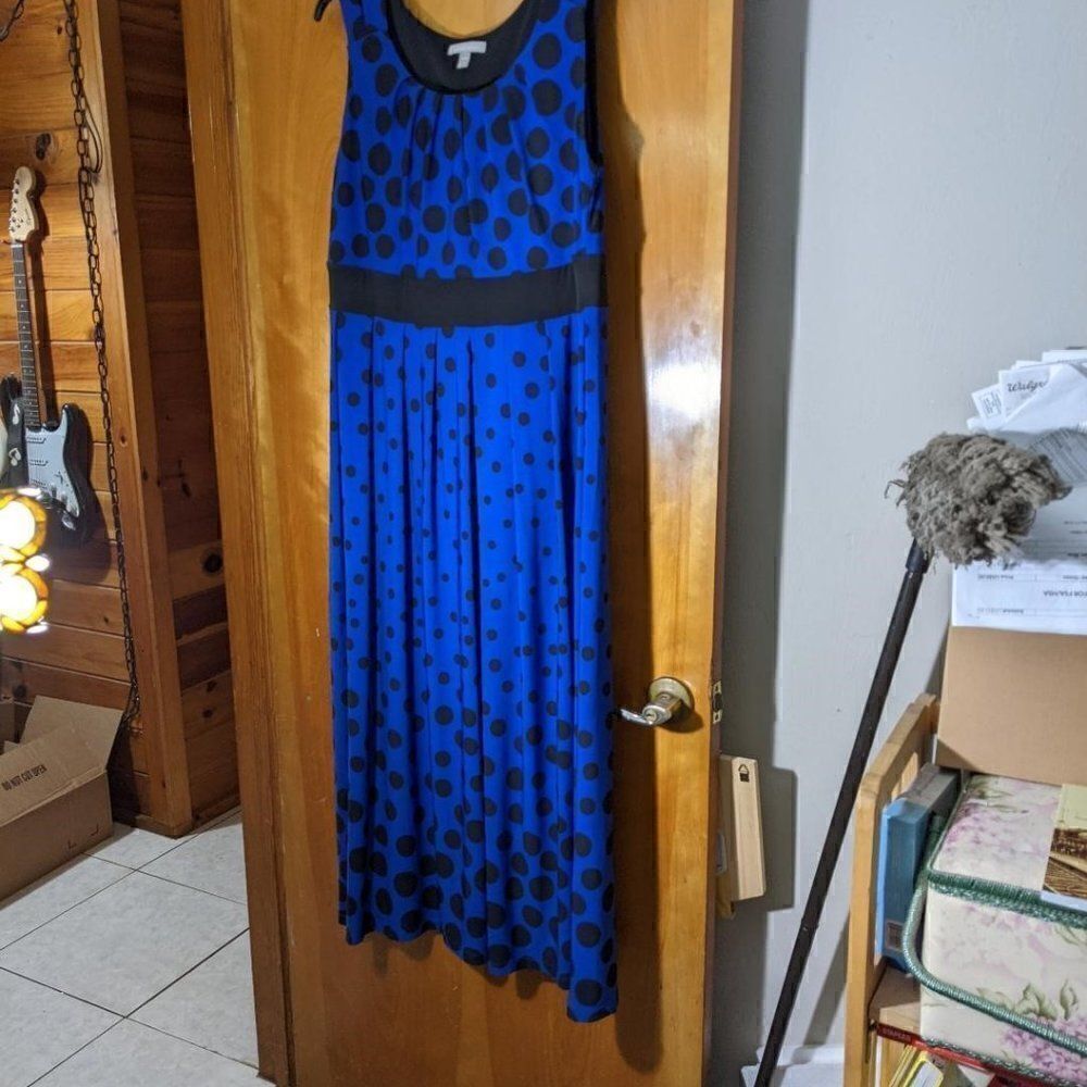 WOMAN WITHIN 18/20 ROYAL BLUE W/BLACK POLKA DOTS SLEEVELESS MAXI